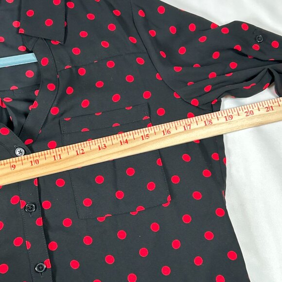 Express Size Small Slim Fit The Portofino Shirt Black & Red Polka Dot Blouse - Picture 6 of 11